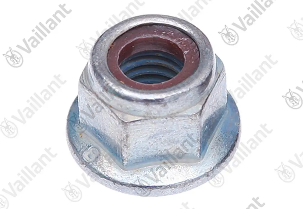 Sechskantmutter aus Metall mit Gewinde und Dichtungsring, produziert von Vaillant, zur Verwendung in verschiedenen Rohrsystemen.